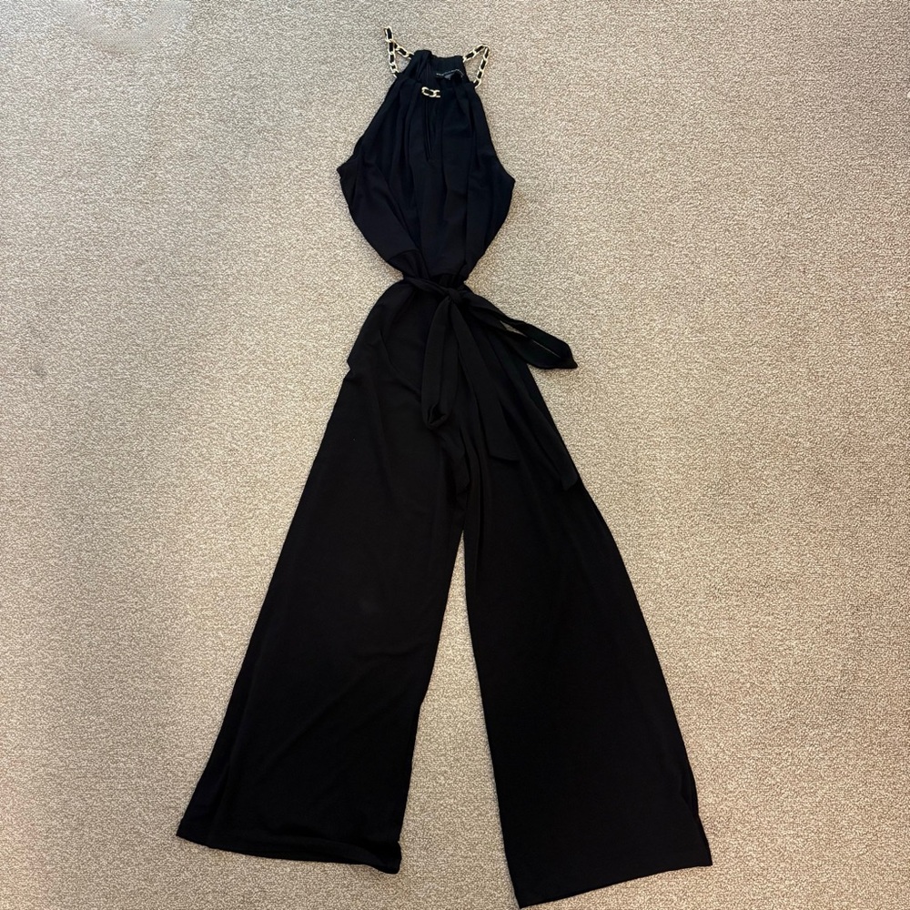 Chic Black Jumpsuit with Gold Chain Straps